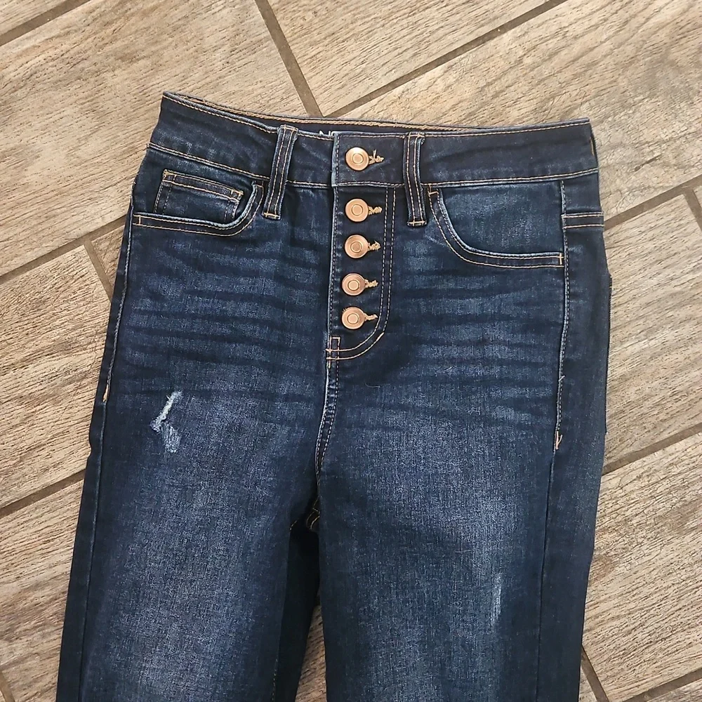 No Boundaries Dark Blue Distressed Boyfriend Jeans Size 1 - Picture 2 of 4